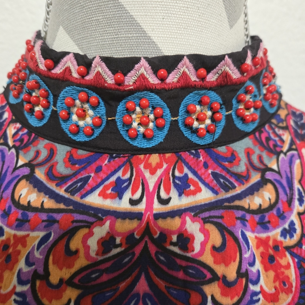Anthropologie Boho Paisley Print Mock Neck Long Sleeve Mini Dress Size 0P - Picture 3 of 16